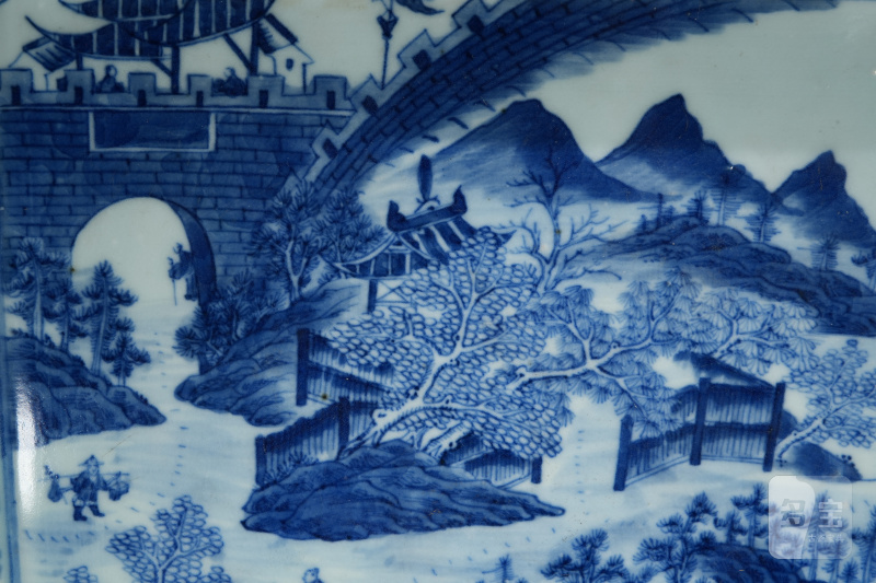 清乾隆 青花山水纹长方型盘 - 图7